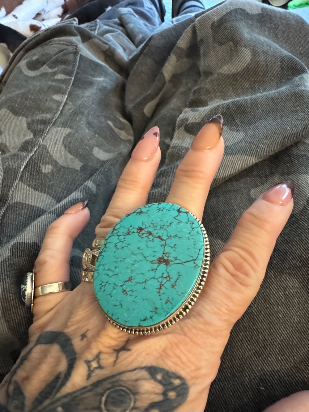 Gigantic Turquoise Oval Statement Ring - 925 silver Ring